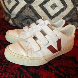 Red and white Veja Velcro sneakers